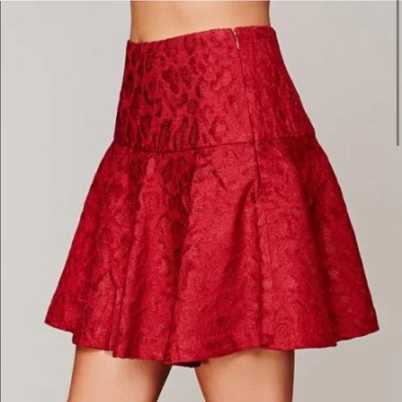 Free People Red Chenille Cheetah Skirt, Size (8) - Picture 2 of 7